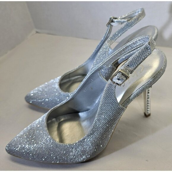 Chic By Lady Couture Doll Silver Shimmer Pointed Toe Slingback Kitten Heels Sz7 - Picture 3 of 16